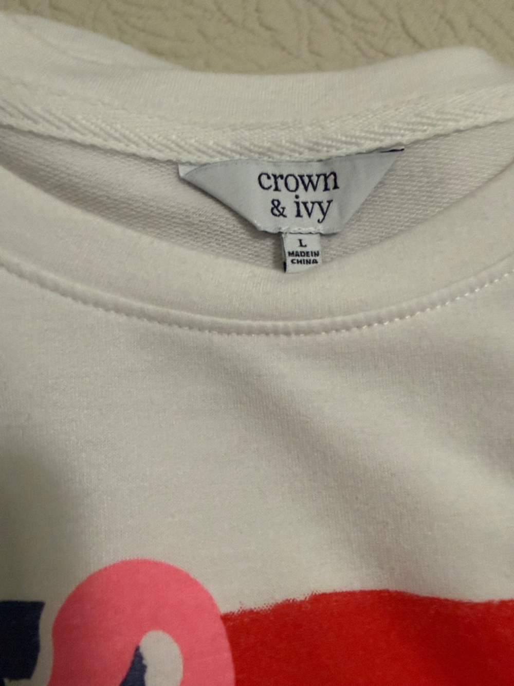 crown & ivy White Short Sleeve Tee w/Pink Flamingo & Flag & matching earrings - Picture 2 of 8
